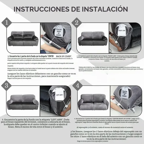Vista 7 de ULTICOR Funda para sofá biplaza reclinable, extra ancha de 70 a 92 pulgadas, fundas de sofá reclinable elásticas de terciopelo de 6 piezas, funda