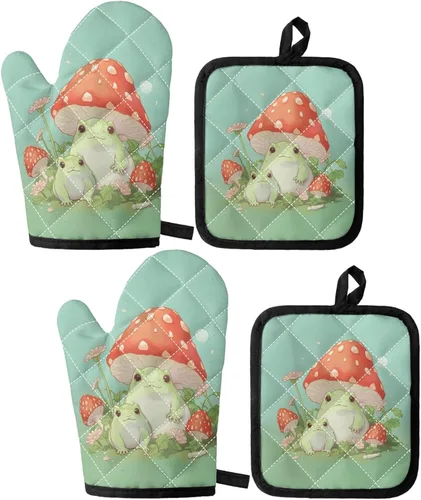 Vista 22 de UNICEU Juego de 4 manoplas de horno personalizadas y soportes para ollas, decoración de cocina, guantes protectores personalizados para hornear