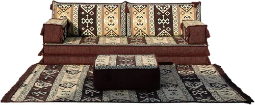 Vista 5 de arabicsofa Sofá de dos plazas marrón - Sofá oriental bajo con funda lavable - Juego modular árabe Majlis