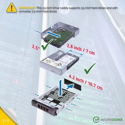 Vista 4 de WORKDONE - Bandeja para disco duro de 3,5 pulgadas, KG1CH con adaptador SSD HDD de 2,5 pulgadas 9W8C4 Only for bigger 4.2" Wide Hot-Swap Bay, fits
