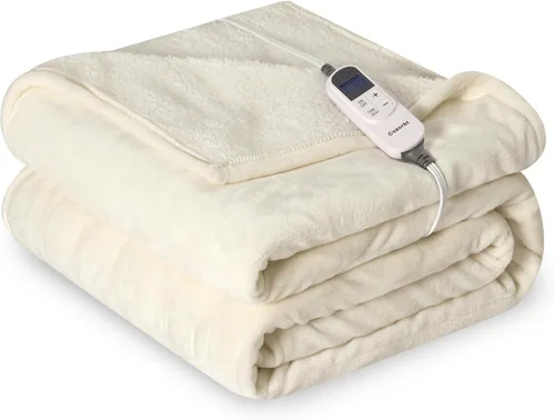 Vista 13 de Manta eléctrica térmica de 50"x60", manta de franela suave y sherpa reversible con 10 ajustes de calor, 12 configuraciones de temporizador y apagado