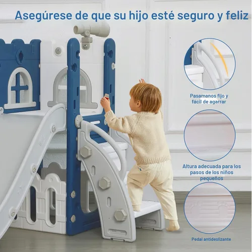 Vista 6 de LulliSpace Tobogán 6 en 1 para Niños Pequeños, Escalador Deslizante para Niños para Patio de Juegos Interior y Exterior con Aro de Baloncesto
