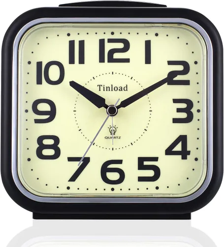 Vista 4 de Tinload Reloj despertador analógico grande de 5.5 pulgadas, silencioso, sin tictac, esfera que brilla en la oscuridad, despertador suave, sonidos
