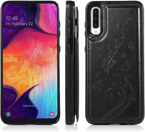 Vista 3 de Funda de teléfono para Samsung Galaxy A50 con protector de pantalla de vidrio templado y tarjetero con soporte para tarjetero, accesorios de cuero