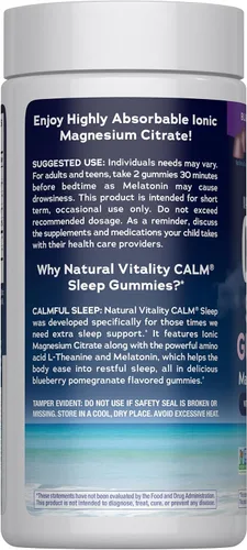 Vista 3 de Natural Vitality Gomitas para dormir SLEEP, suplemento de magnesio con melatonina y L-teanina, vegano, sin gluten, ayuda al cuerpo a conciliar