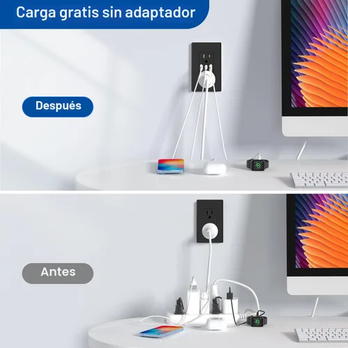 Vista 6 de ELEGRP Tomacorrientes de pared USB, Receptáculos de tomacorrientes de pared USB C de 3 puertos, tomacorrientes negro mate de 15 amperios con 3