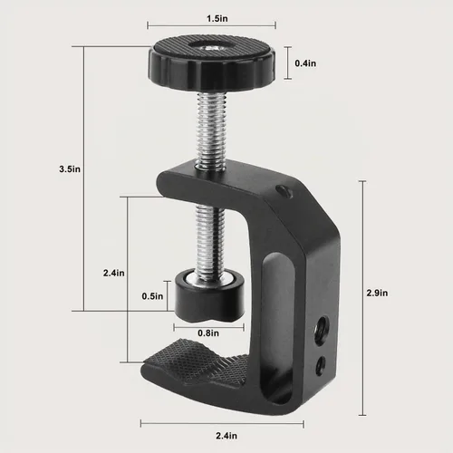 Vista 3 de abrazadera en forma de C universal con rosca de 1/4 y 3/8 para soporte de montaje en escritorio, monitor LCD, flash, carros, bancos, mesas