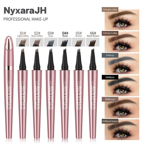 Vista 6 de Bolígrafo de cejas de 4 puntas con cepillo, larga duración de 24 horas, efecto microblading impermeable, 6 colores disponibles, trazos similares al