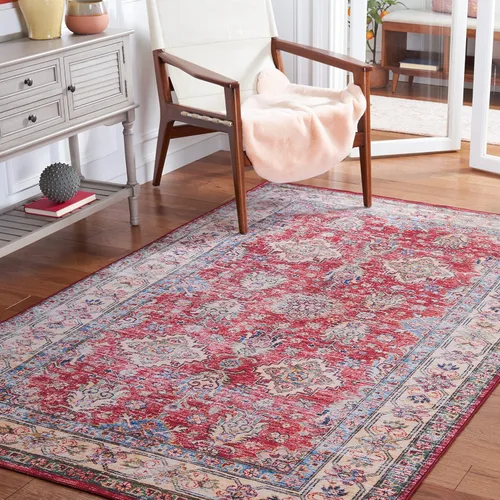 Vista 9 de SAFAVIEH Alfombra lavable Tucson Collection - 2 pies 6 pulgadas x 4 pies, azul marino y beige, antideslizante, ideal para zonas de alto tráfico