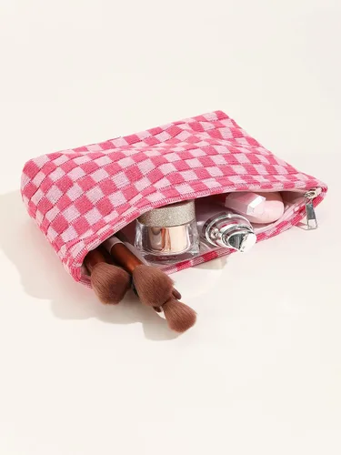 Vista 6 de Lindo bolso de maquillaje a cuadros Y2k para mujer