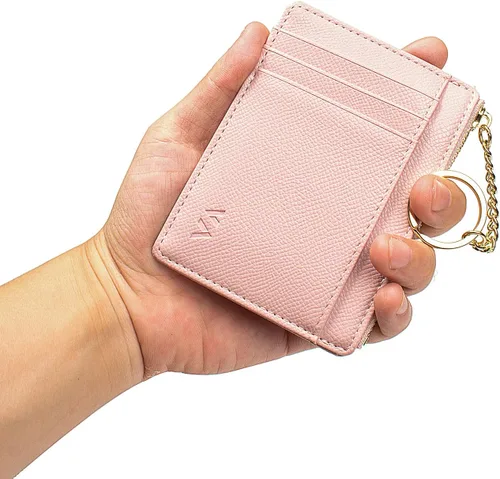 Vista 41 de Tarjetero delgado con bloqueo RFID, billetera de bolsillo pequeño, con cremallera Keychian para monedero, monedero y tarjetero para mujeres y hombres
