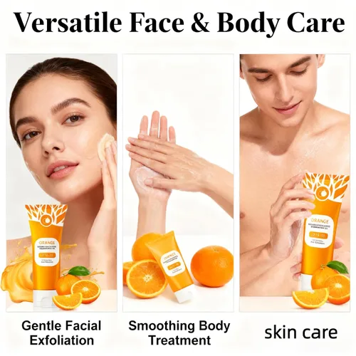 Vista 4 de Paquete de 2 gel exfoliante de enzima naranja para rostro y cuerpo, exfoliante suave para refinar la piel y desatascar los poros, hidratante diario
