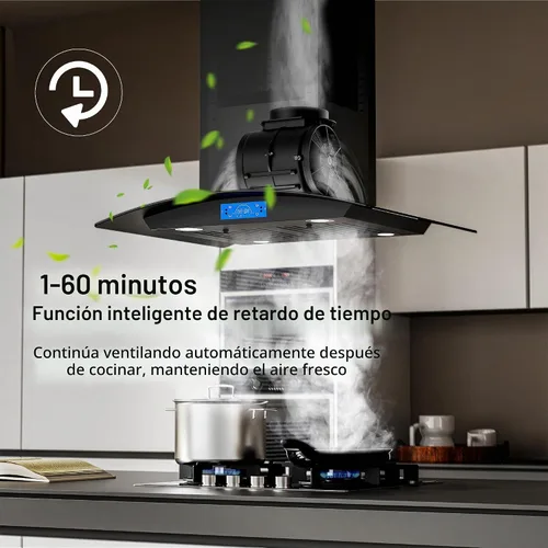 Vista 6 de FIREGAS Campana extractora negra para isla de 30 pulgadas, campana extractora de cocina para isla de 700 CFM con control táctil y por gestos