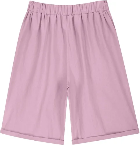 Vista 4 de Bermudas de algodón y lino para mujer, estilo casual, de verano, con cordón elástico en la cintura, pantalones cortos de golf