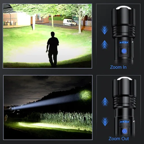 Vista 6 de Linternas recargables de alto lúmenes, linterna LED de 99,000 lúmenes, luz de flash brillante con 7 modos, linternas para campamento, hogar, IPX7