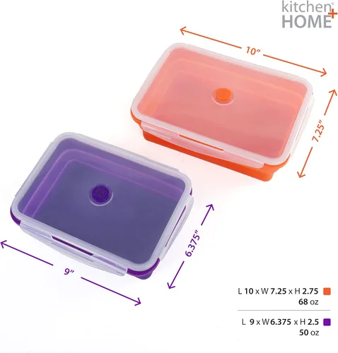 Vista 7 de Kitchen Home Thin Bins - Juego de 2 recipientes rectangulares extragrandes de silicona para almacenamiento de alimentos, sin BPA, aptos