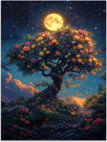 Vista 27 de VOCBAN Tree of Life Canvas Wall Art Painting Poster Nature Print Canvas Wall Art Print Artwork Living Room Bedroom Office Hallway Picture(black