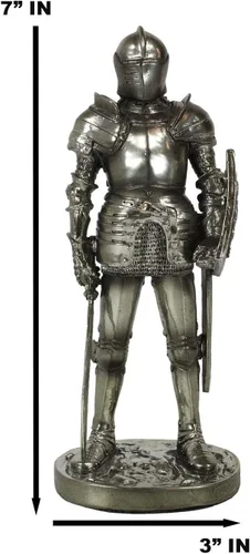 Vista 3 de Ebros Gift Traje medieval de armadura Valiant Espadachín valiente Corazón de León Caballero Escudo de Armas Figura 7" H