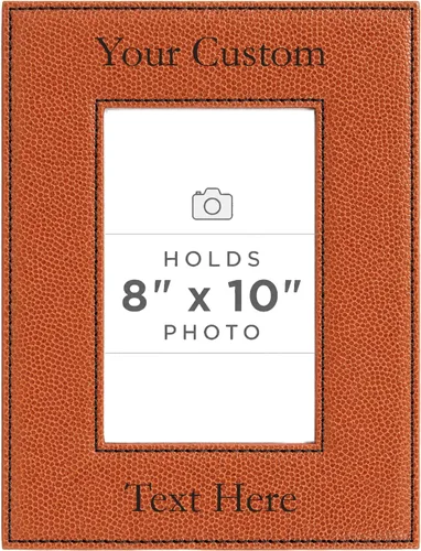 Vista 34 de Marco de fotos de piel sintética de cuero sintético grabado para añadir tu texto personalizado para colgar o en la mesa, marco de fotos familiares