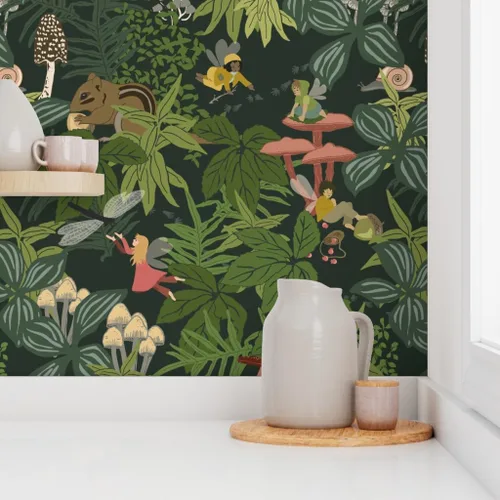 Vista 8 de Spoonflower Muestra de papel tapiz extraíble - Bosque de hadas del bosque extra grande rosa naturaleza niños caprichoso bebé personalizado