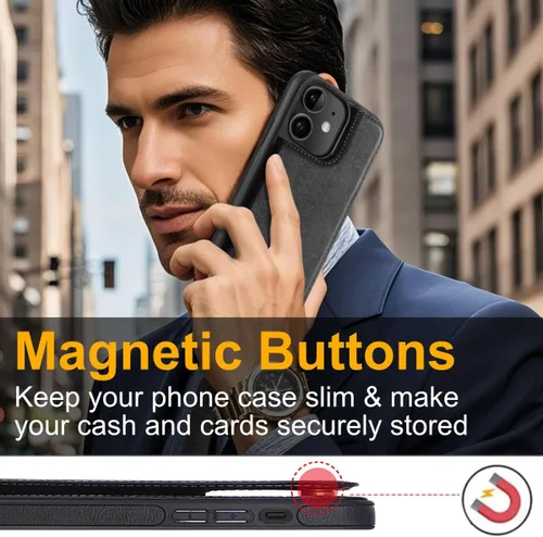 Vista 2 de Funda tipo cartera de diseño para iPhone 11 con tarjetero de cuero de lujo con ranuras para tarjetas doble cierre magnético a prueba de golpes 2019