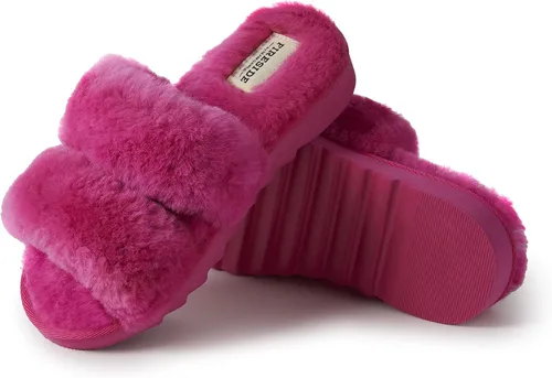 Vista 6 de Dearfoams Fireside Benalla - Pantuflas de piel de oveja de doble banda fácil de poner y quitar para mujer