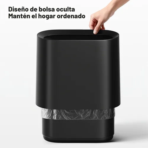 Vista 3 de SUBEKYU Basurero de 2.3 galones para baño, pequeño bote de basura de oficina para cocina, papelera rectangular delgada, plástico, negro