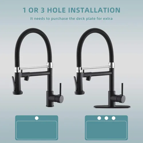 Vista 7 de Grifo de cocina extraíble con rociador, Fapully - Grifo de fregadero de cocina comercial negro primaveral con níquel cepillado