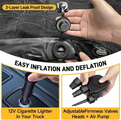 Vista 4 de Colchón de aire Umbrauto para camas de camión cortas de tamaño completo de 5.5-5.8 pies, colchón de aire inflable para tienda de camión con bomba