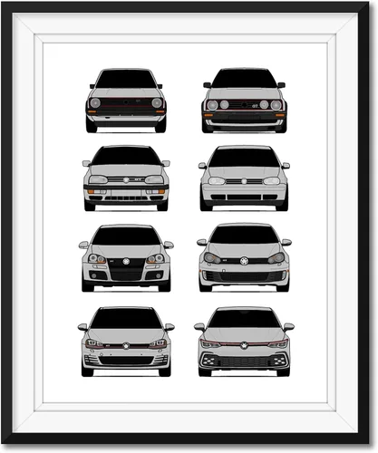 Vista 8 de Custom Car Posters Póster hecho a mano compatible con Volkswagen Golf GTI Generations e impresión de VW GTI (modelos de coche: MK1 a MK8)