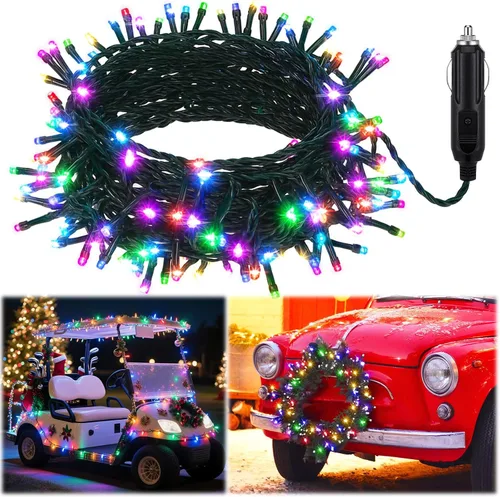 Vista 15 de Aurelema Guirnalda de luces LED de Navidad de 12 V, 33 pies, 100 luces LED para coche, decoraciones para carrito de golf, cadena de luz amarilla