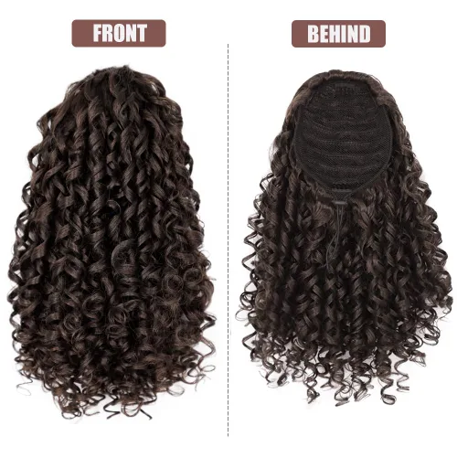 Vista 3 de AISI BEAUTY Extensión de cola de caballo rizada con cordón para mujeres negras, cola de caballo sintética rizada con cordón con 2 clips en colas
