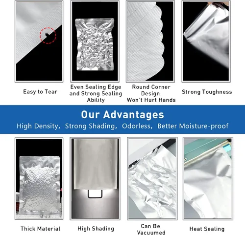 Vista 3 de Paquete de 50 bolsas Mylar de 1 galón para almacenamiento de alimentos con absorbentes de oxígeno para arroz, granos, granos de café