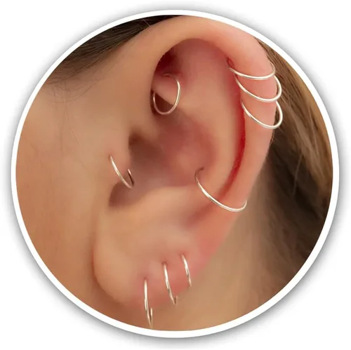 Vista 34 de Aretes de aro de oro de plata – Aretes de aro para mujer, dos piezas de aros de plata fina rellenos de oro, aro de hélice, anillo de tragus, aro