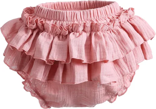 Vista 2 de Purbasvi Newborn Infant Baby Girl Cotton Bloomers and Bows Toddlers Ruffle Shorts Diaper Covers Headband Set