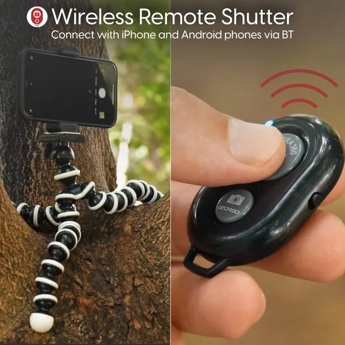 Vista 4 de TALK WORKS Trípode flexible para iPhone, Android, cámara, patas flexibles, soporte ajustable con mini control remoto inalámbrico para selfies