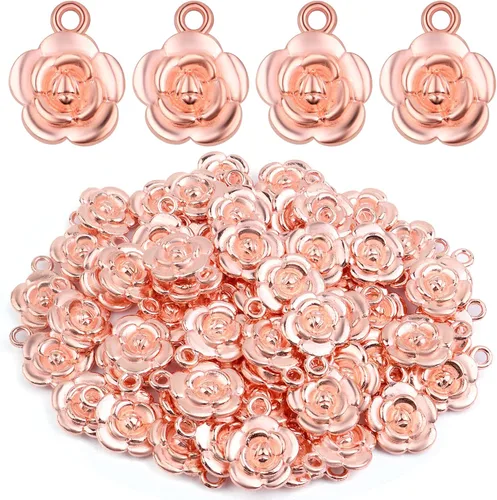 Vista 9 de BronaGrand 60pcs Rose Charm Pendant,Rose Flower Charms Flower Bead Charms Craft Supplies for Jewelry DIY Necklace Earrings Bracelet Making Accessory