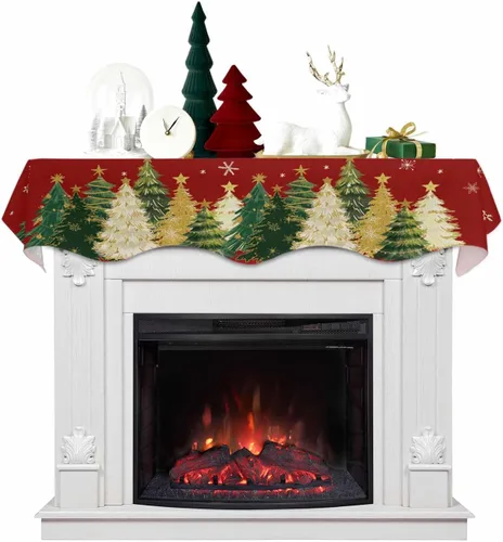 Vista 8 de Bufanda de repisa de Navidad de 60 x 17 pulgadas, decoración de chimenea de Papá Noel de Navidad color negro, cubierta de mantel de invierno