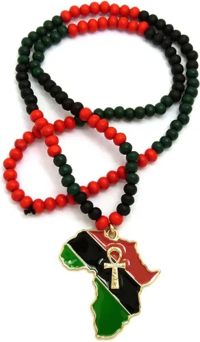Vista 6 de Sartén ojo de Heru de color en ANKH, Ankh en África mapa colgante 6mm. 24" Multi collar de abalorio de madera en tono de oro