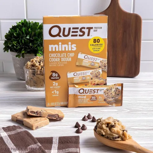 Vista 6 de Quest Nutrition Mini barras de proteína de masa de galletas con chispas de chocolate, 0.28 oz de proteína, 0.04 oz de azúcar, 0.07 oz