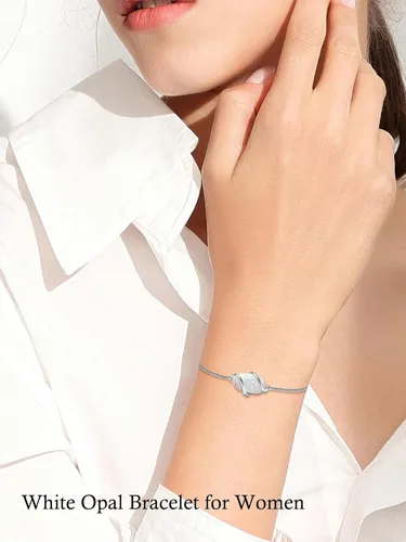 Vista 2 de HPQQ 925 Sterling Silver Bracelet for Women Dainty Simple Stone Link Bracelet Fine Jewelry Valentine's Day Gifts for Her Anniversary Birthday Gifts