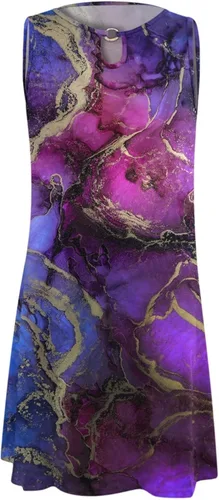Vista 7 de Vestido corto de verano para mujer, sin mangas, estampado floral, sin mangas, con abertura de cerradura, casual, suelto, vestido de playa