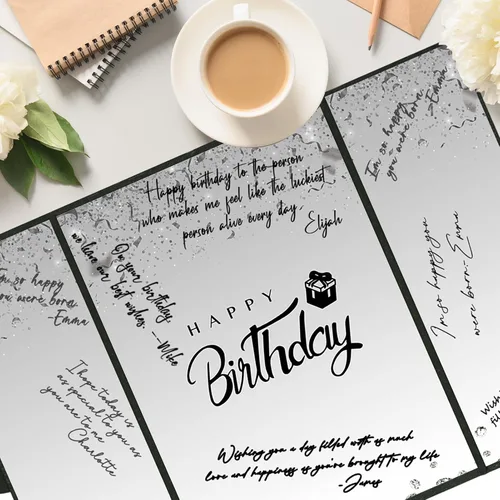 Vista 9 de Crenics Decoraciones de cumpleaños en blanco y negro para mujeres y hombres, libro de invitados creativo alternativo de 45,72 cm x 30,48 cm, gran