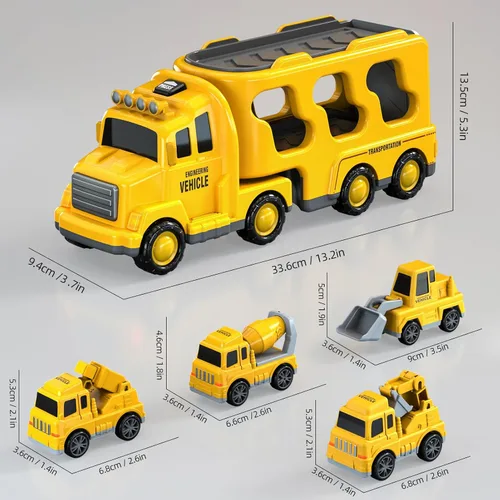 Vista 6 de Beby Buty Camiones de Construcción 5 en 1 para Niños de 3-5 años, Juguetes de Coches y Camiones para Niños Pequeños con Luz y Sonido, Incluye Grúa