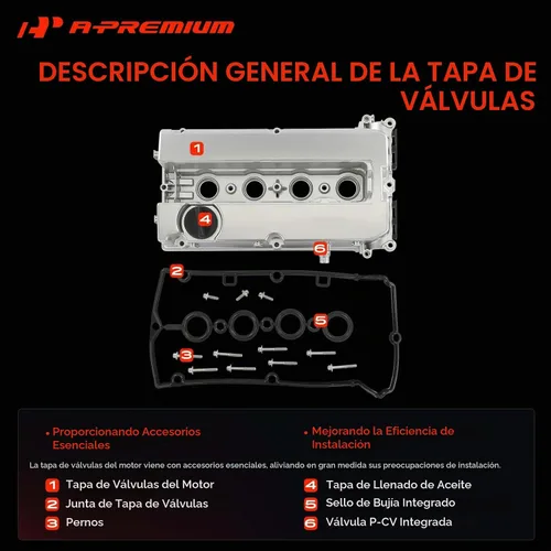 Vista 6 de A-Premium Kit de cubierta de válvula de motor compatible con Chevy Cruze, Sonic, Trax, Aveo, Aveo5, L4 1.6L 1.8L (tipo de aluminio mejorado)