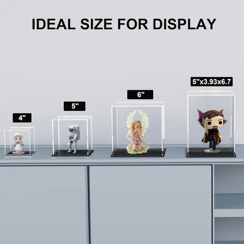 Vista 4 de Vitrina de acrílico completamente ensamblada, caja de acrílico transparente de 4 pulgadas para exhibición de coleccionables, vitrina de vidrio