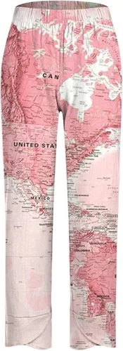 Vista 3 de FEDULKSTORE Pantalones de pierna ancha de algodón y lino para mujer, pantalones palazzo casuales de verano de cintura alta, pantalones holgados