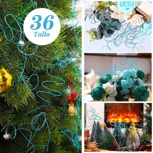 Vista 5 de Ramas Curly Ting Ting con Purpurina Ramas de Navidad Relleno para Jarrones Ramitas Curly Artificiales para Árbol de Navidad Guirnalda Corona