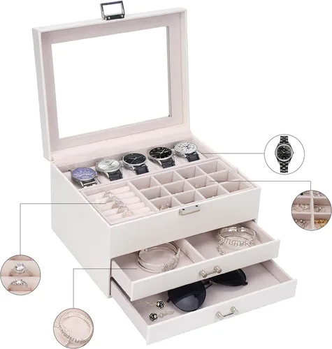 Vista 4 de ATAIMEISEN Joyero, caja de reloj, organizador de relojes, caja de almacenamiento de joyas, almacenamiento y organización, reloj de 4 capas