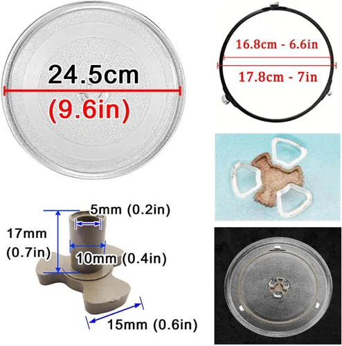 Vista 3 de Plato giratorio transparente de vidrio para microondas, placa de vidrio para microondas con acoplador y anillo giratorio de microondas, bandeja